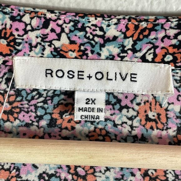 Rose+Olive Womens Plus 2X Floral V Neck Blouse 3/4 Sleeves Lightweight Shirt Top - Picture 3 of 9